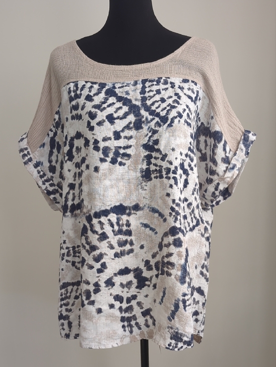 Lungo L’Arno Tops - NWT Lungo L'Arno 100% Linen Tie-Dye Navy & Natural Mixed-Media Tunic